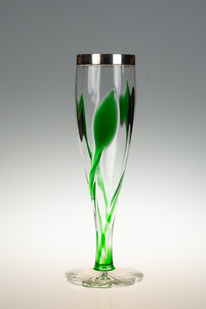 Vase Avec Garnitures En Argent, Stuart & Sons, Art Nouveau, Angleterre, 1901.-photo-3