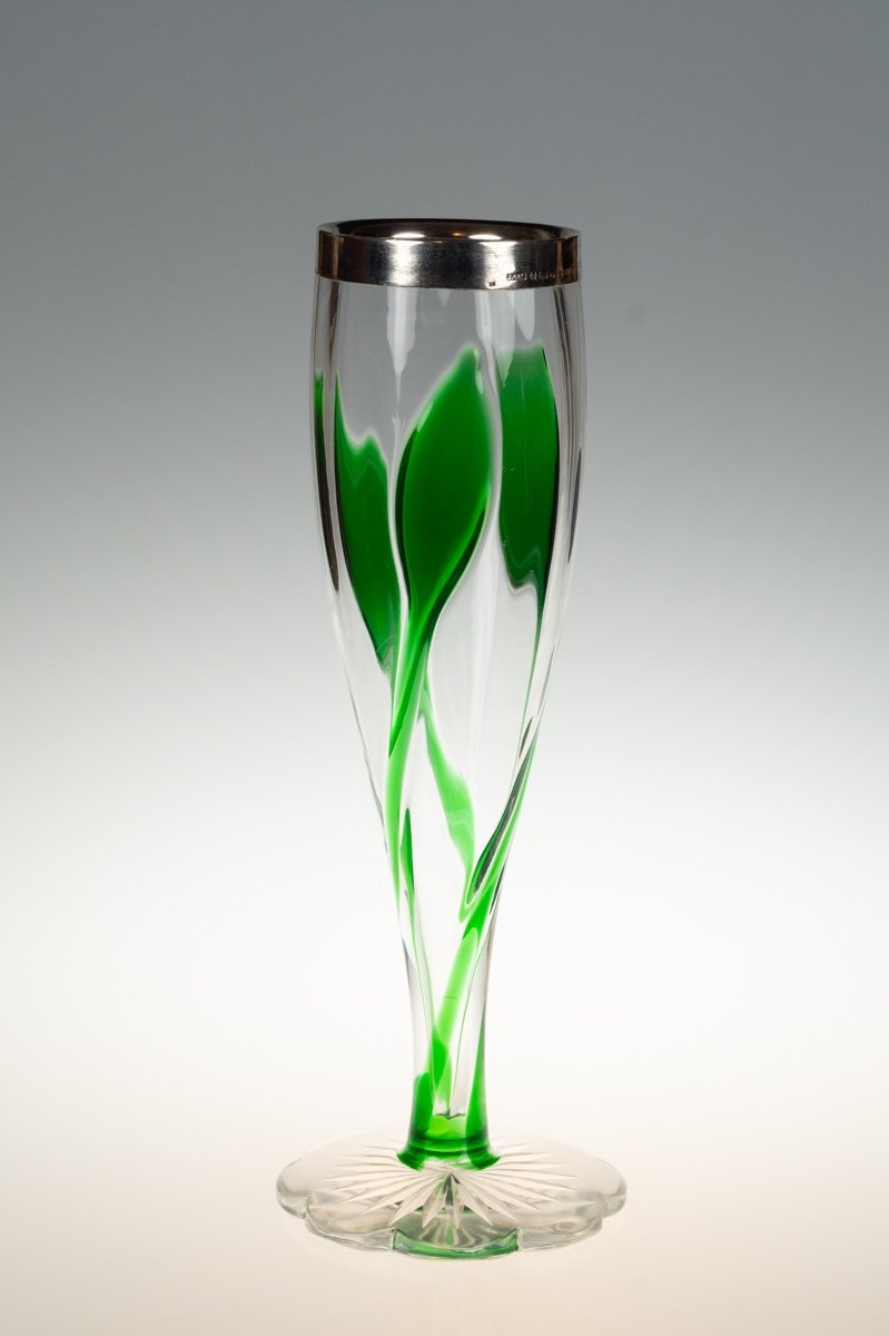 Vase Avec Garnitures En Argent, Stuart & Sons, Art Nouveau, Angleterre, 1901.