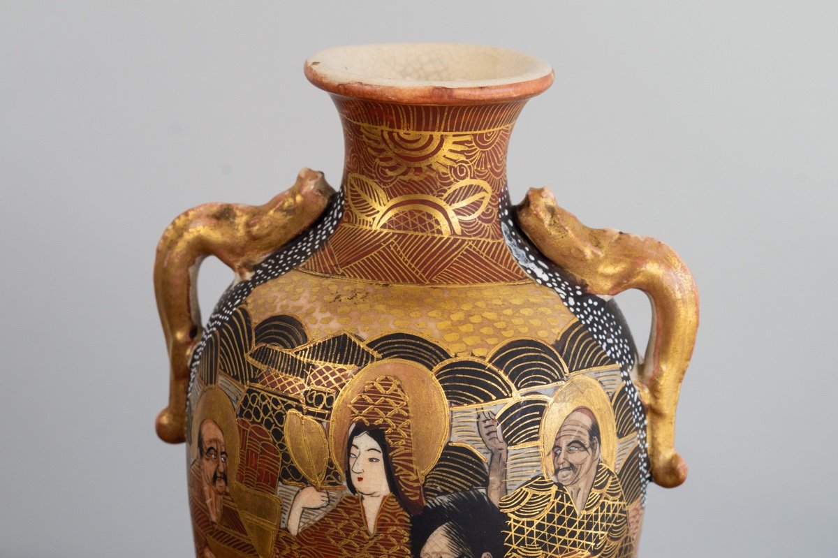  Vase Avec Personnages, Satsuma, Japon, ère Meiji (1868-1912), Signé. -photo-4