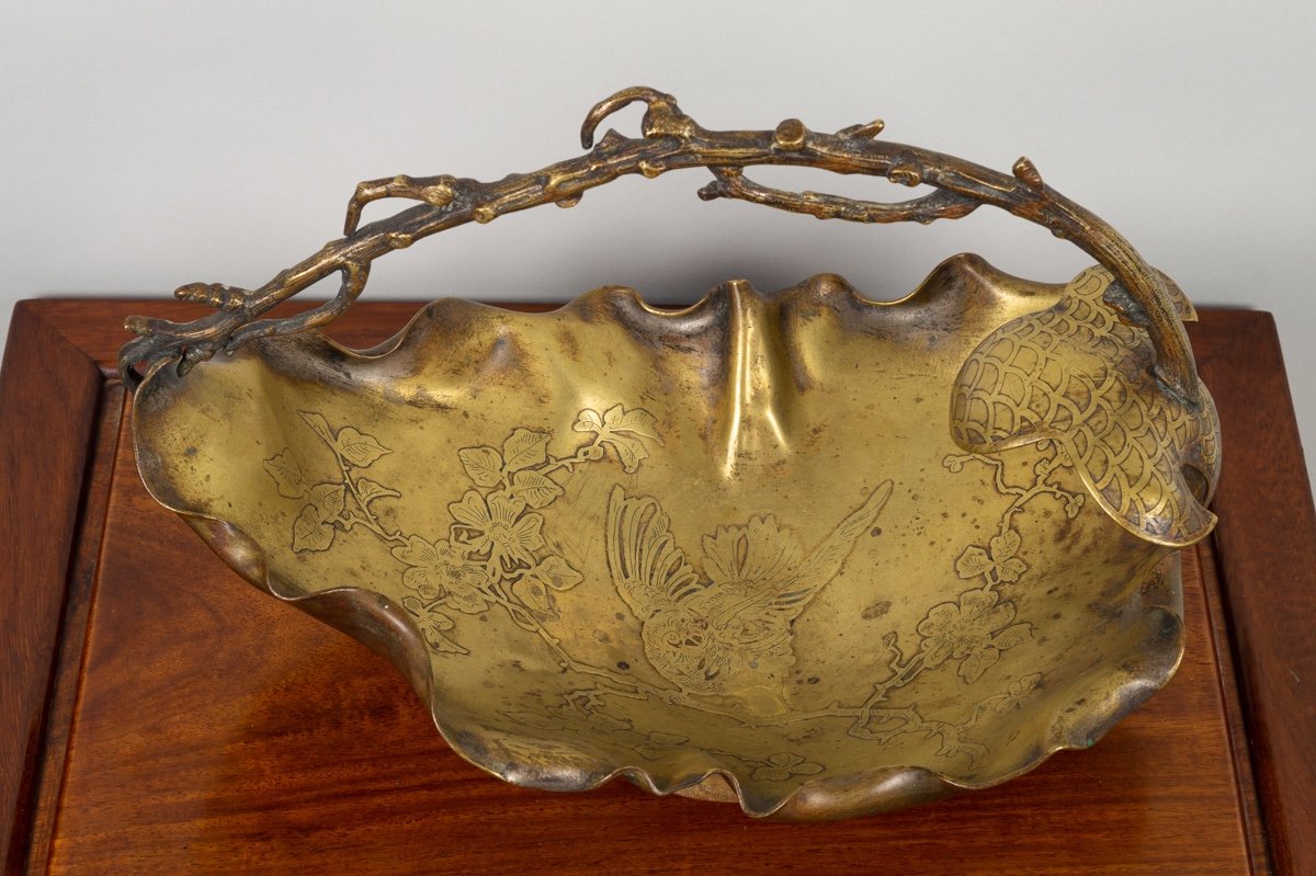 Panier  Chinoiserie Avec Perroquet, Bronze, France, Fin Du 19e Siècle -photo-3