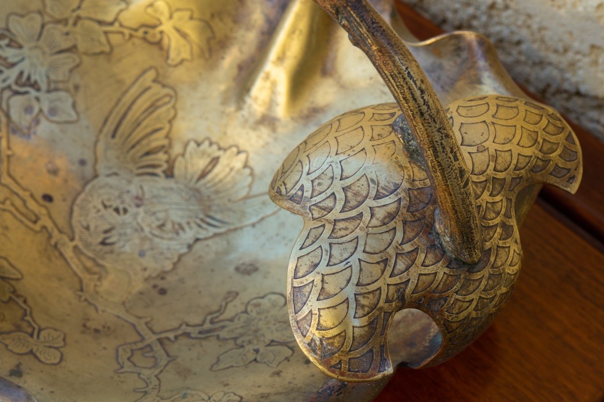 Chinoiserie Basket With Parrot, Bronze, France, Late 19th Century-photo-8