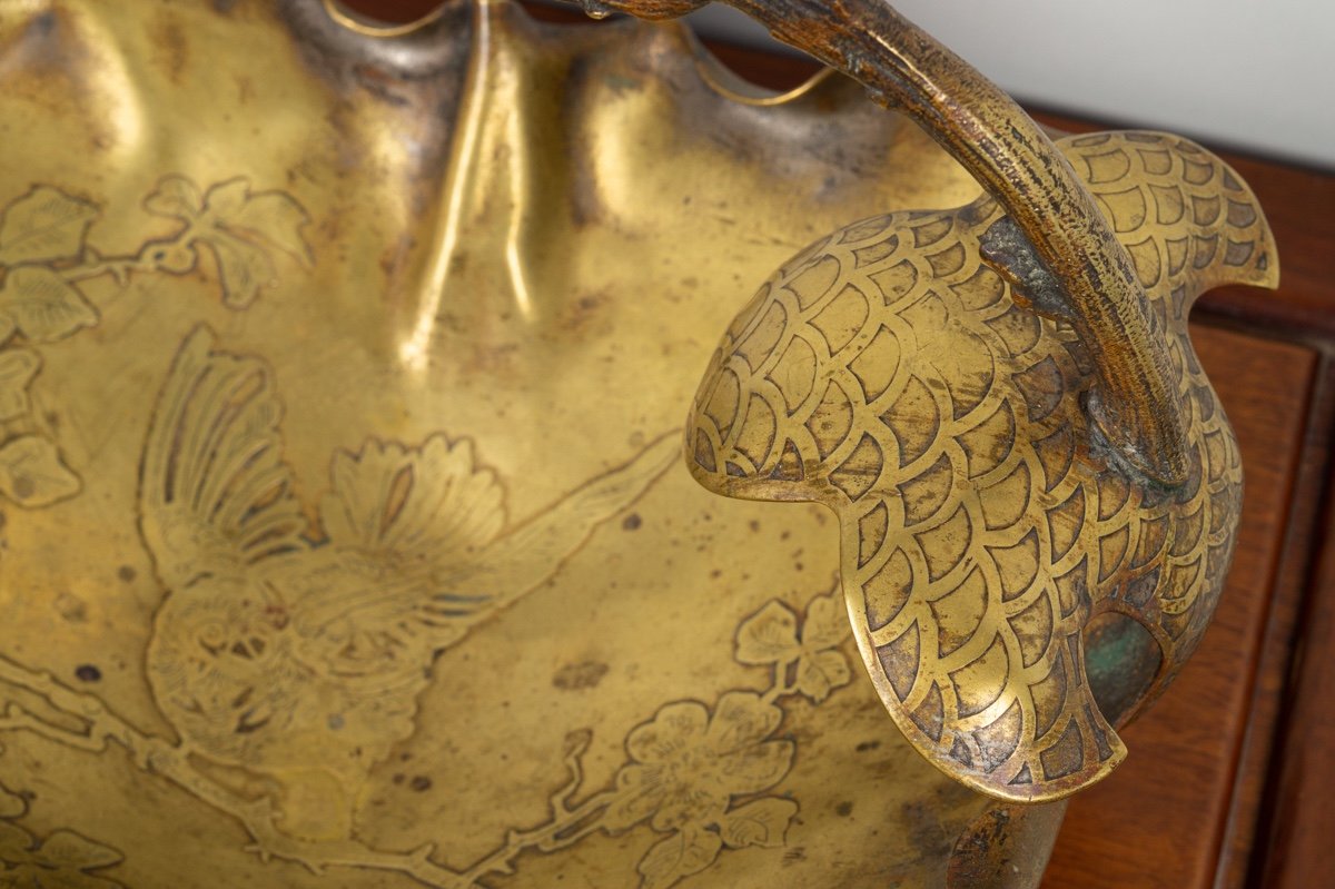 Panier  Chinoiserie Avec Perroquet, Bronze, France, Fin Du 19e Siècle -photo-2