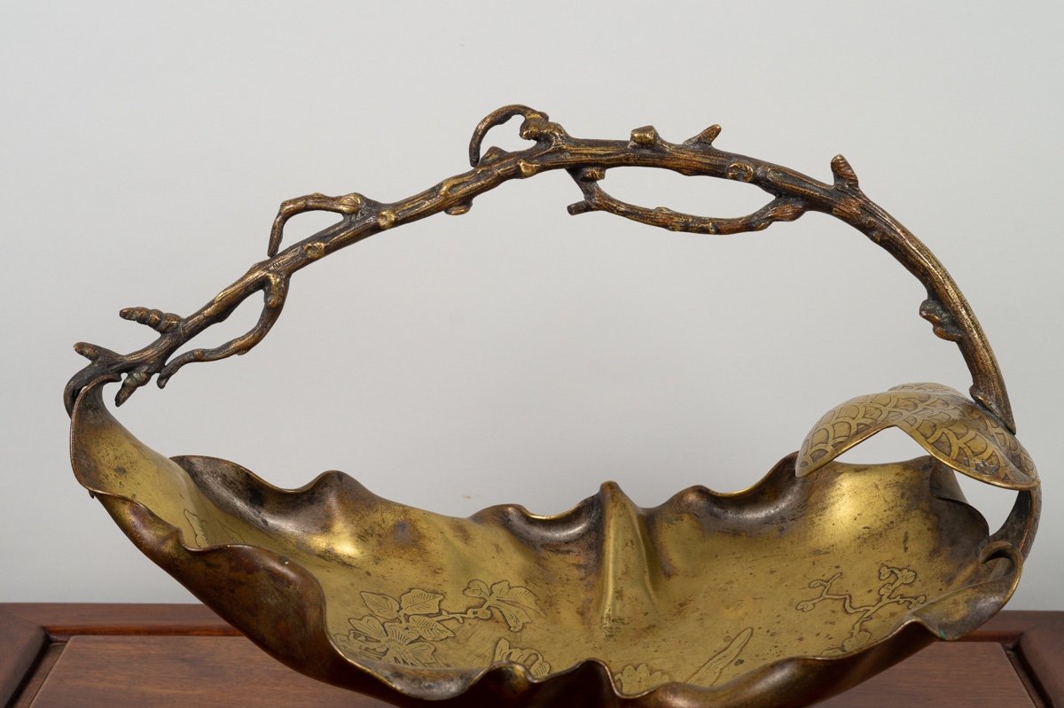 Panier  Chinoiserie Avec Perroquet, Bronze, France, Fin Du 19e Siècle -photo-3