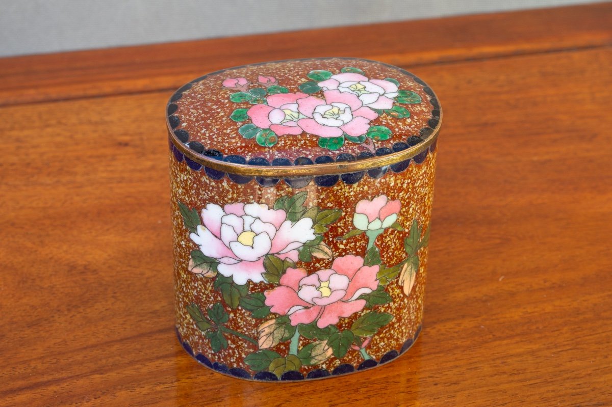 Boite Cloisonnée Avec Des Roses Et Des Iris, Japon, ère Meiji (1868-1912).  -photo-2