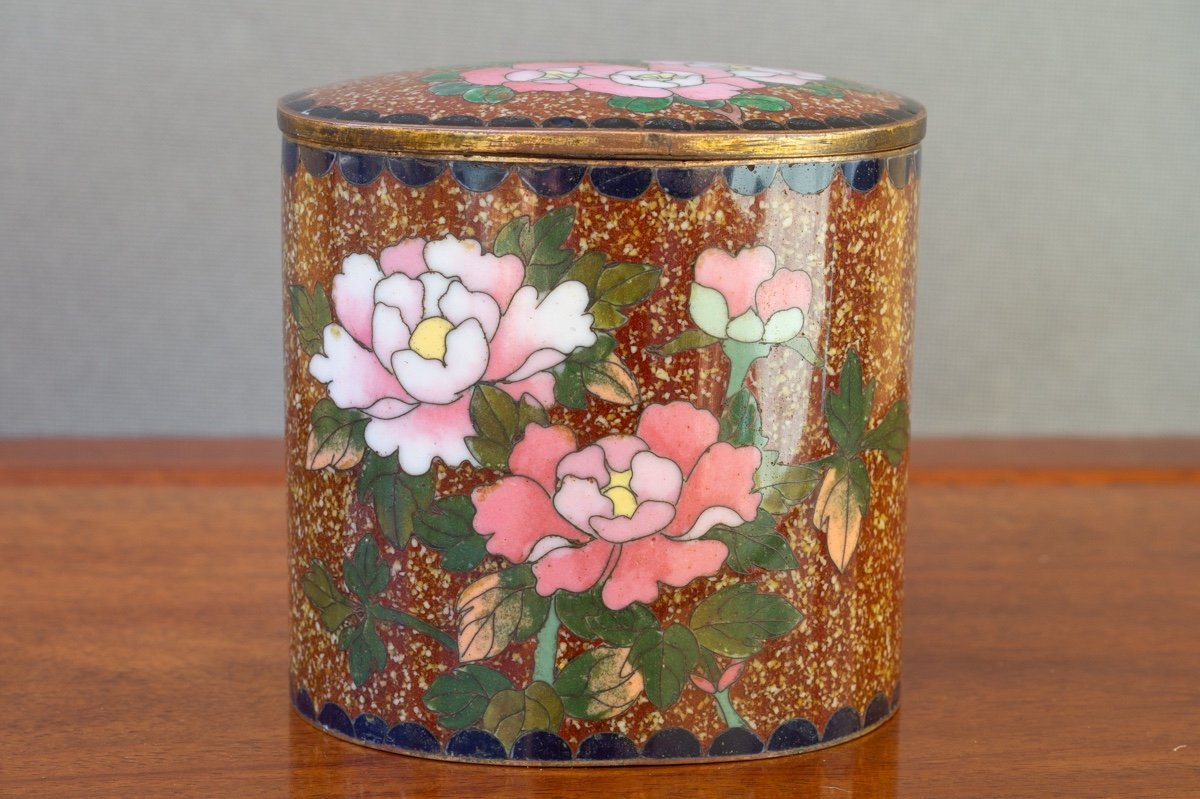 Cloisonne Box With Roses And Irises, Japan, Meiji Era (1868-1912).-photo-3