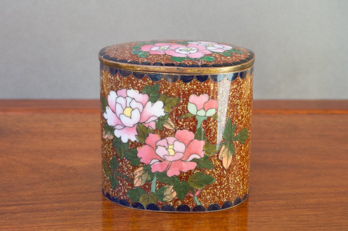 Boite Cloisonnée Avec Des Roses Et Des Iris, Japon, ère Meiji (1868-1912).  