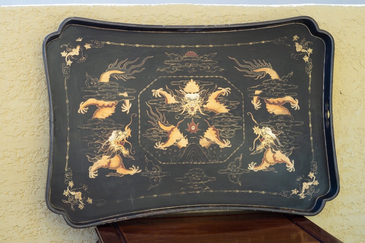 Large Tray With Dragons, Lacquer, China, Qing Dynasty, 19th Century-photo-2