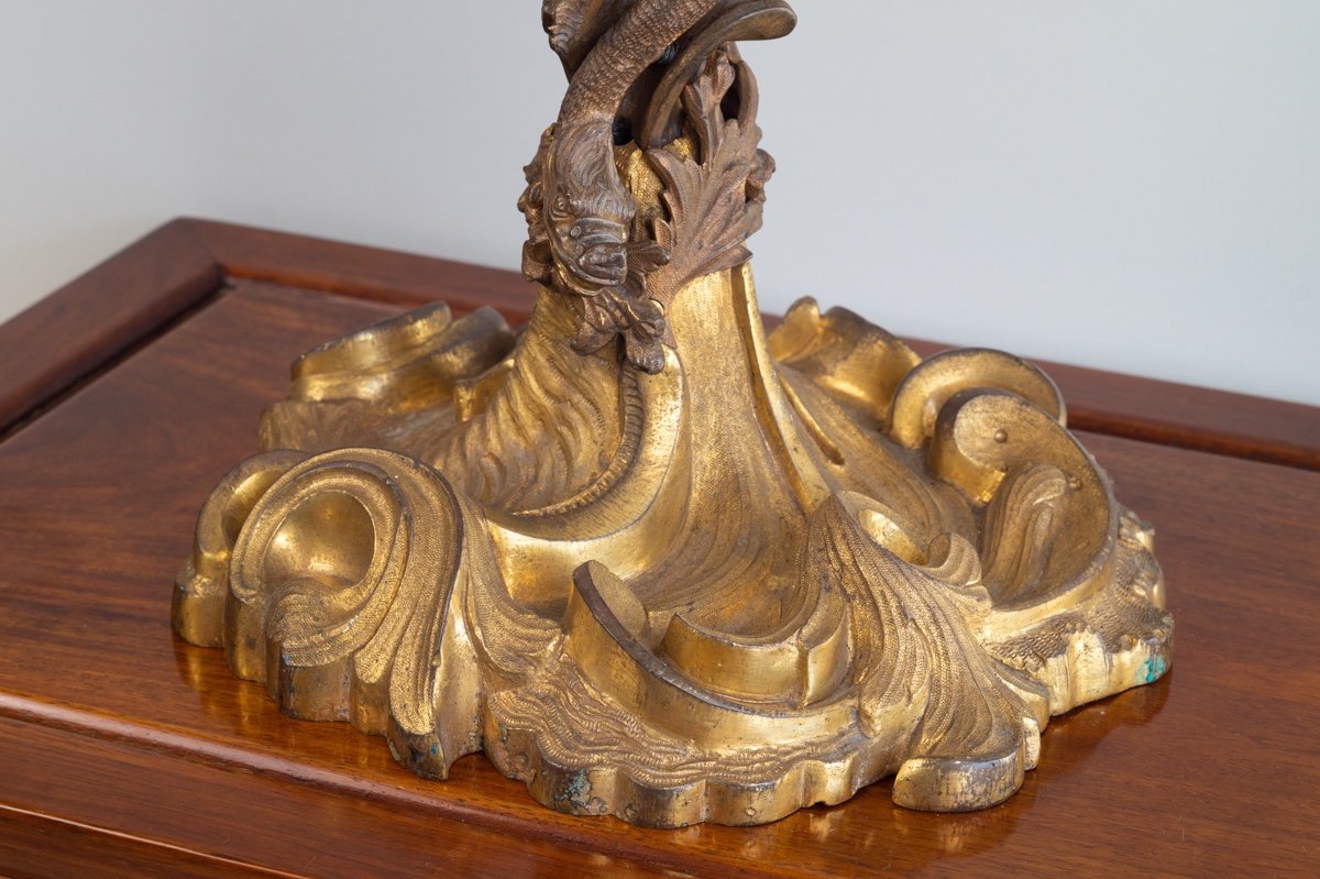 Lampe Avec Dragon, Bronze Doré, Chinoiserie, France, 19ème Siècle -photo-5