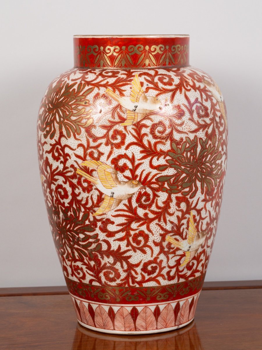 Vase With Sparrows And Chrysanthemums, Kutani, Japan, Meiji Era (1868-1912)-photo-3