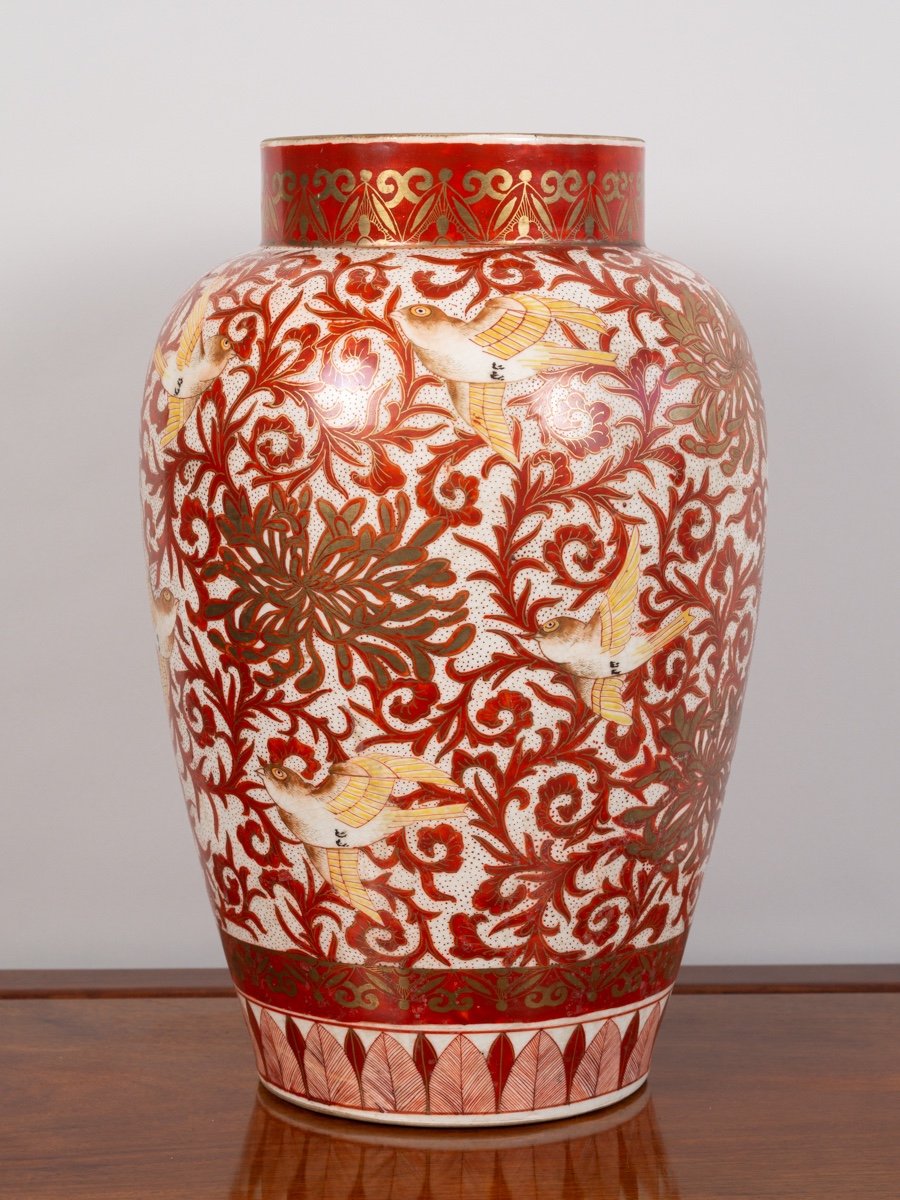 Vase With Sparrows And Chrysanthemums, Kutani, Japan, Meiji Era (1868-1912)-photo-4