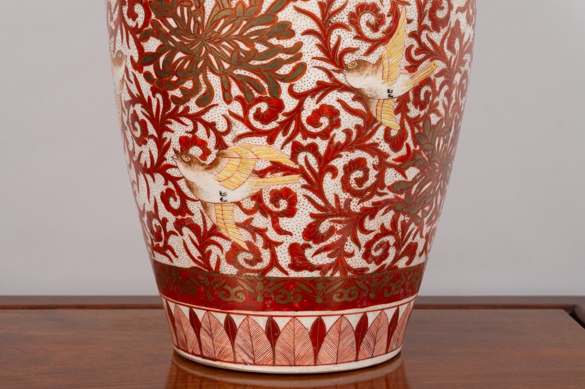 Vase With Sparrows And Chrysanthemums, Kutani, Japan, Meiji Era (1868-1912)-photo-3