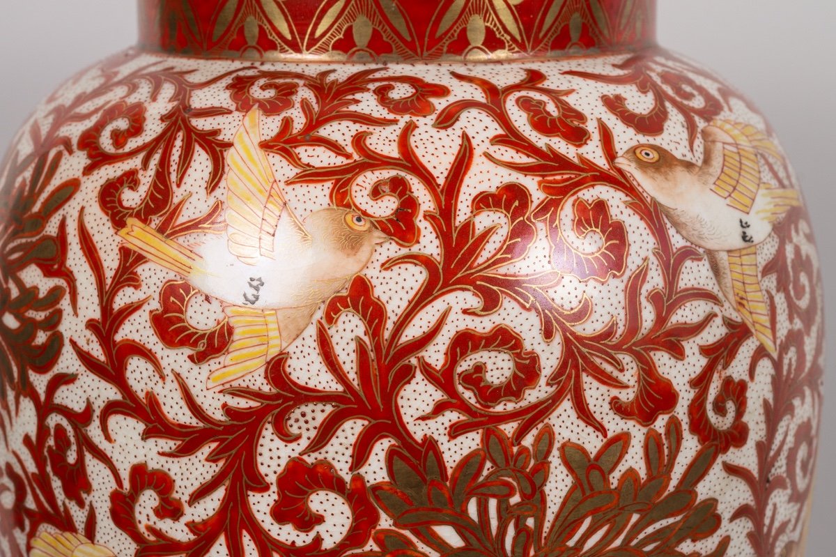 Vase With Sparrows And Chrysanthemums, Kutani, Japan, Meiji Era (1868-1912)-photo-4