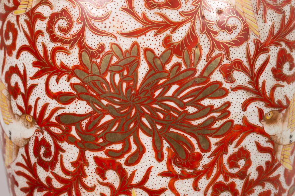 Vase With Sparrows And Chrysanthemums, Kutani, Japan, Meiji Era (1868-1912)-photo-6