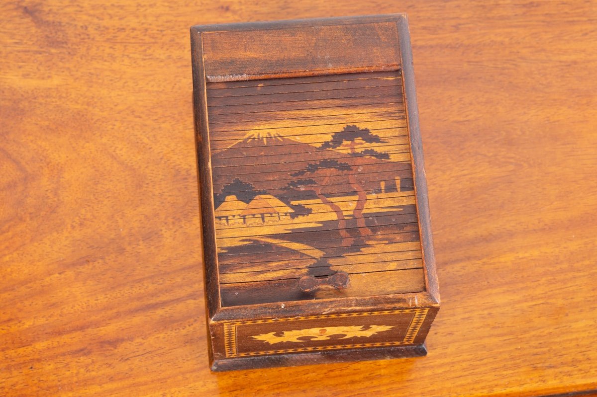 Distributeur De Cigarettes, Bois Incrusté, Japon, ère Meiji (1868-1912)-photo-4