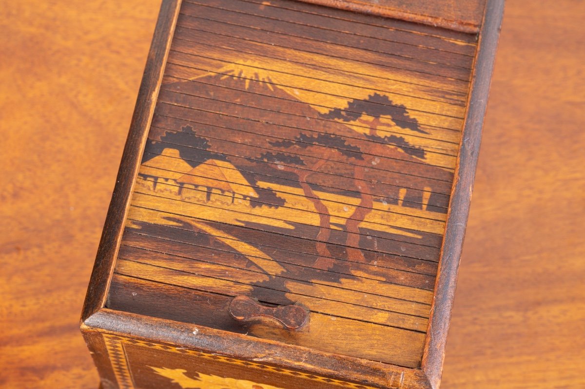 Distributeur De Cigarettes, Bois Incrusté, Japon, ère Meiji (1868-1912)-photo-1