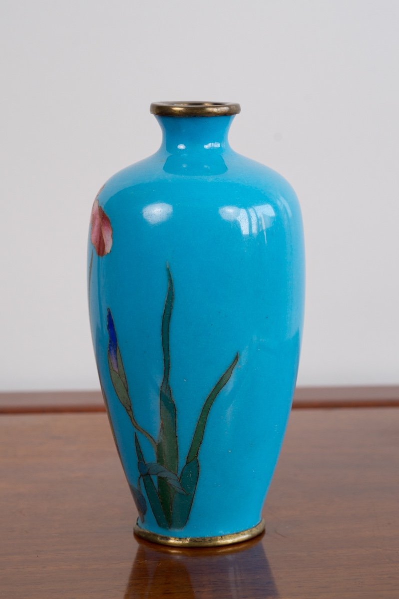 Vase Cloisonné Avec Des Iris, Japon, ère Meiji (1868-1912)-photo-4