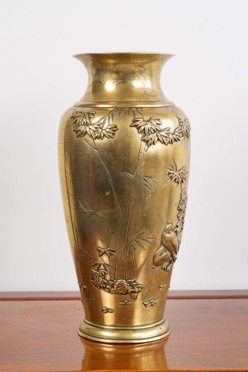 Vase Avec Poules, Bronze, Japon, ère Meiji (1868-1912). -photo-2