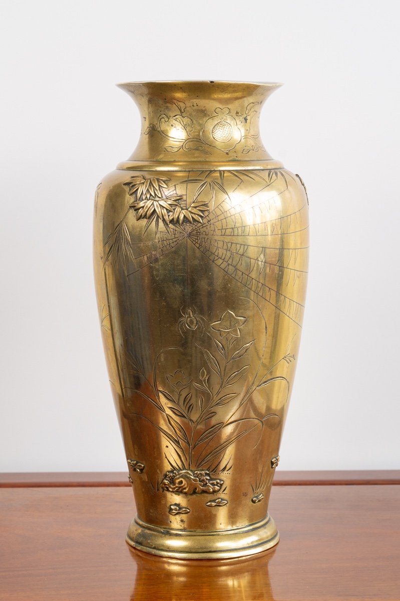 Vase Avec Poules, Bronze, Japon, ère Meiji (1868-1912). -photo-3