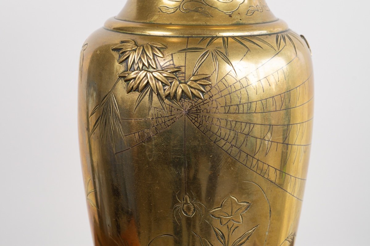 Vase Avec Poules, Bronze, Japon, ère Meiji (1868-1912). -photo-6