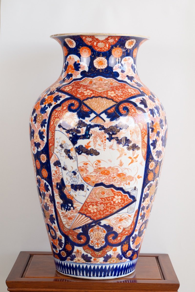 Large Fan Vase, Arita - Imari, Japan, Meiji Era (1868-1912).-photo-3