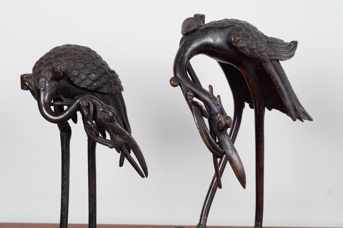 Pair Of Cranes On Turtles, Bronze, Japan, Edo Period (1603-1868)-photo-4