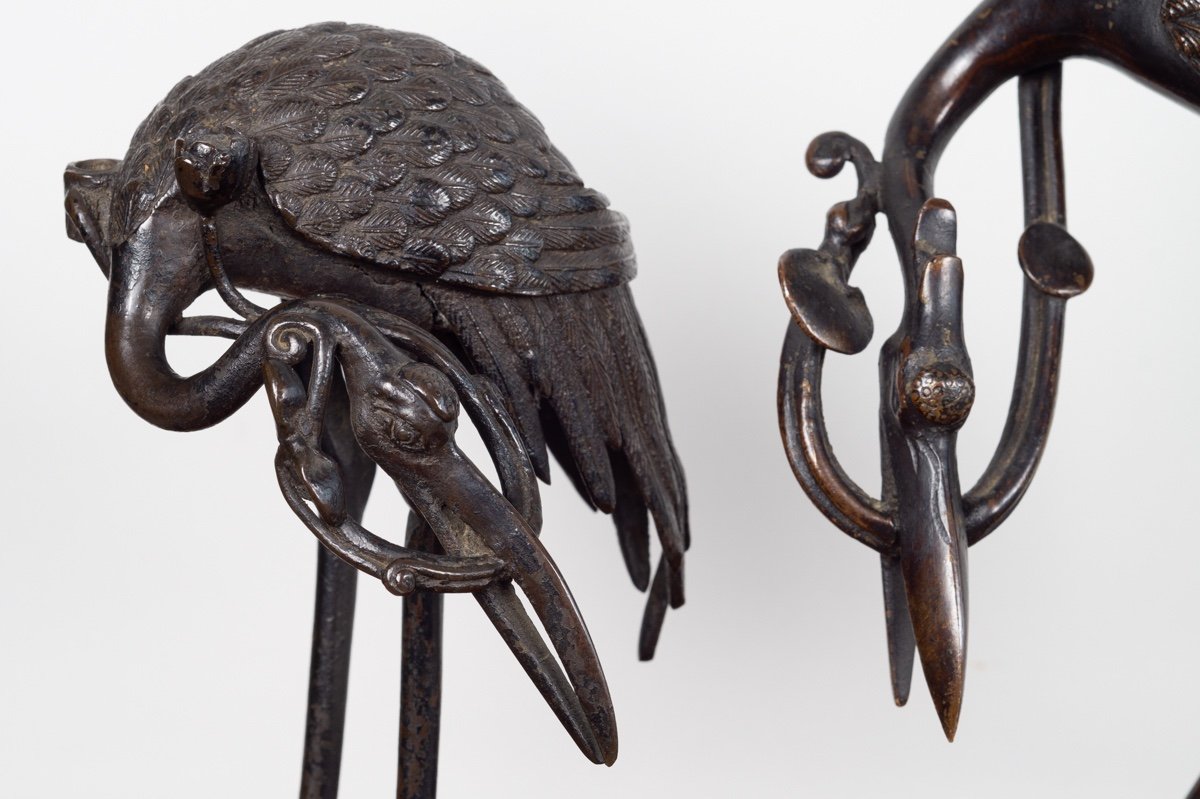 Pair Of Cranes On Turtles, Bronze, Japan, Edo Period (1603-1868)-photo-2