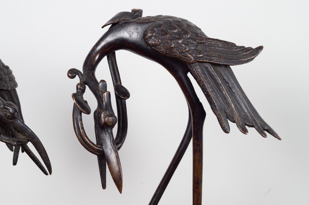 Pair Of Cranes On Turtles, Bronze, Japan, Edo Period (1603-1868)-photo-4