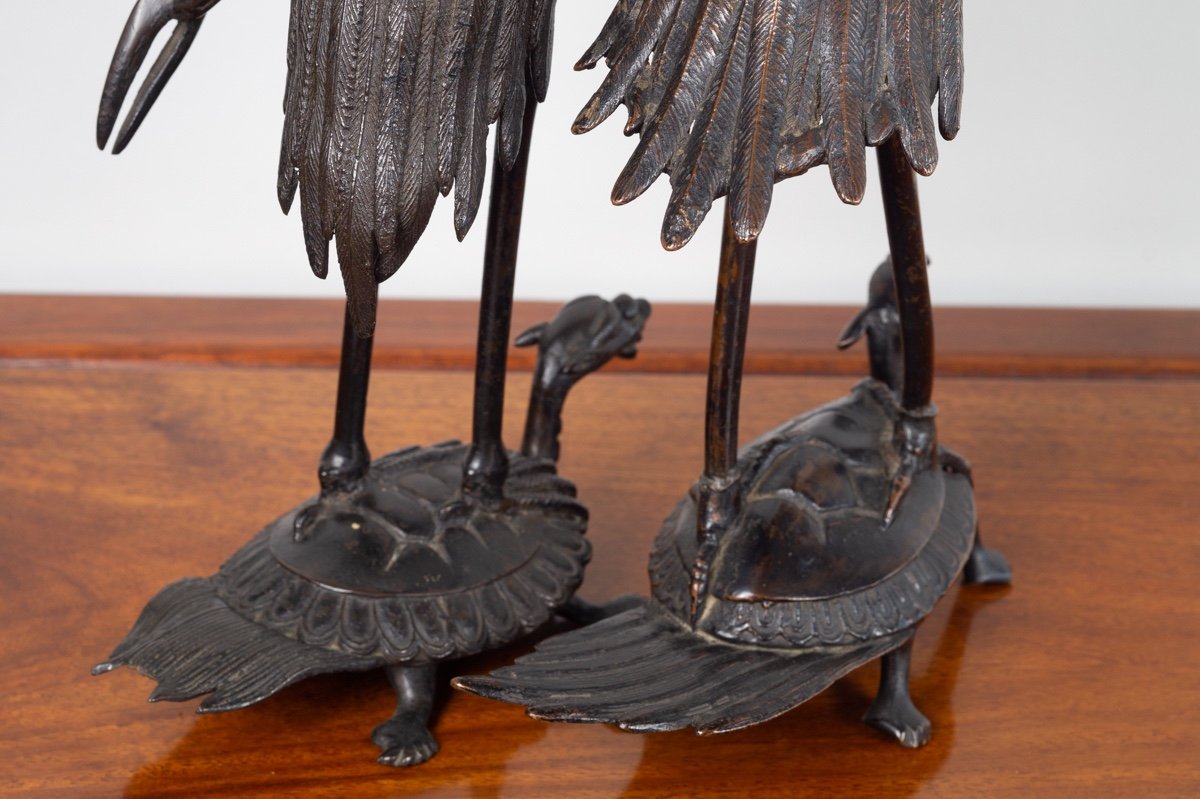 Pair Of Cranes On Turtles, Bronze, Japan, Edo Period (1603-1868)-photo-6
