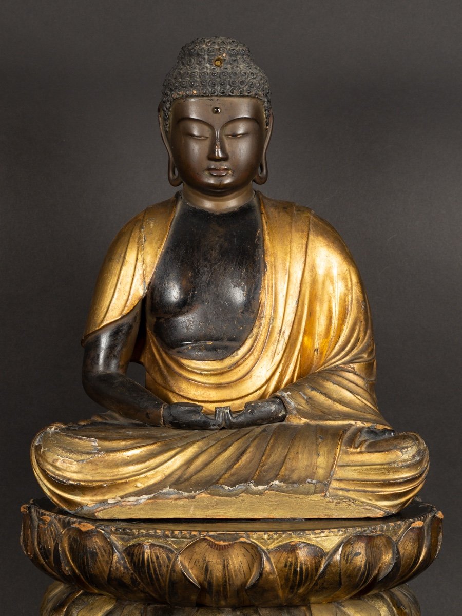 Amida Buddha, Japan, Edo Period (1603-1868), Lacquered And Gilded Wood.-photo-2
