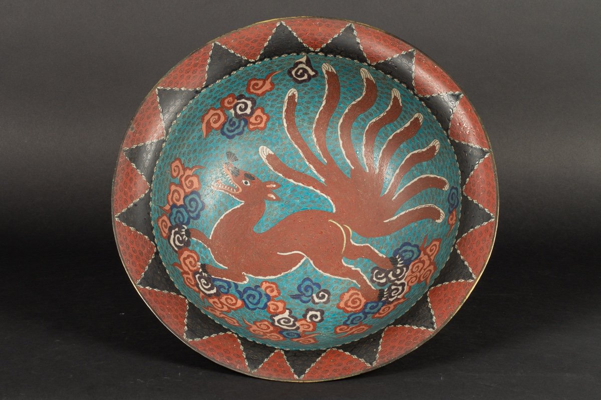 Grande Coupe / Bol avec renard, cloisonné, Japon, époque Edo, vers 1850.-photo-4