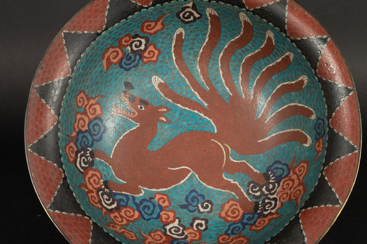 Grande Coupe / Bol avec renard, cloisonné, Japon, époque Edo, vers 1850.-photo-1