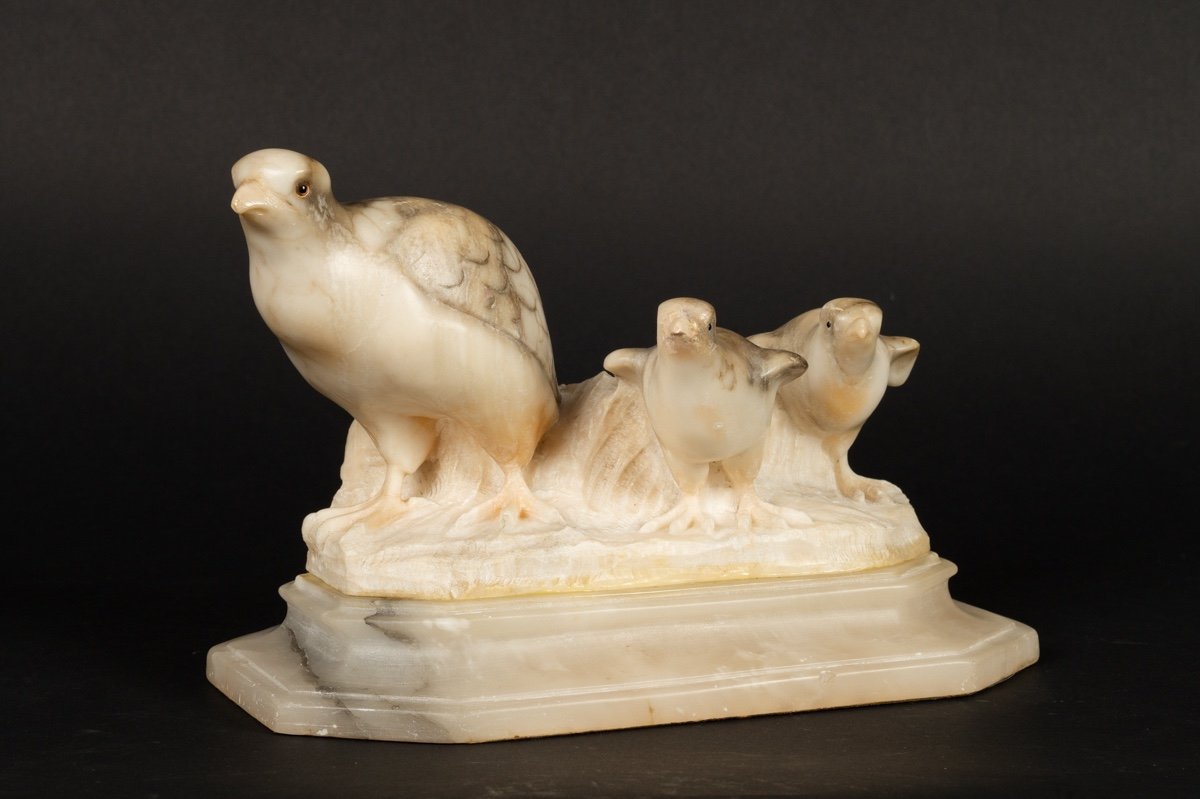 Partridge - Family, Alabaster, Art Deco, France, 1920s / 1930s.-photo-3