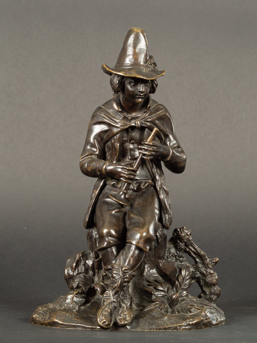 Berger / Musicien, Victor Evrard (1807-1877), Bronze, XIXe Siècle.-photo-2