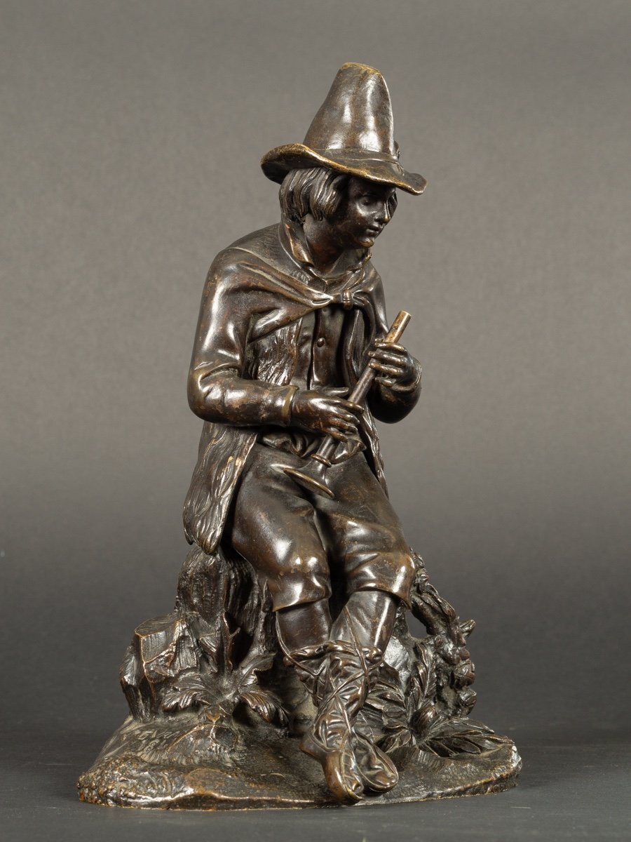 Berger / Musicien, Victor Evrard (1807-1877), Bronze, XIXe Siècle.-photo-3