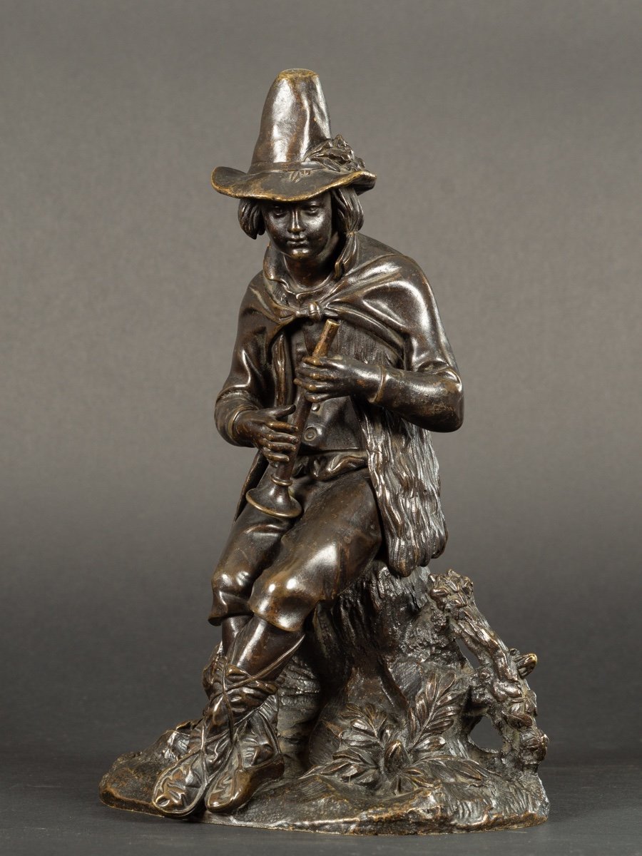 Berger / Musicien, Victor Evrard (1807-1877), Bronze, XIXe Siècle.-photo-4