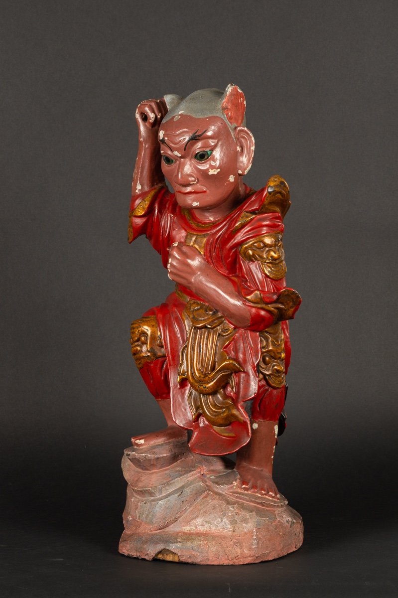 Divinité Taoïste Chinoise, Chine / Vietnam, Bois Polychrome, XIXe Siècle.  -photo-4