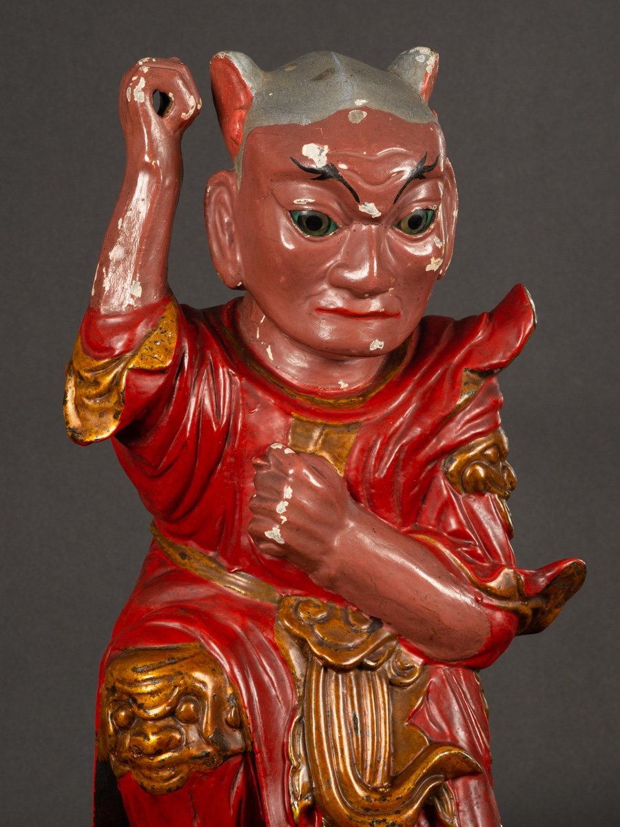 Divinité Taoïste Chinoise, Chine / Vietnam, Bois Polychrome, XIXe Siècle.  -photo-2