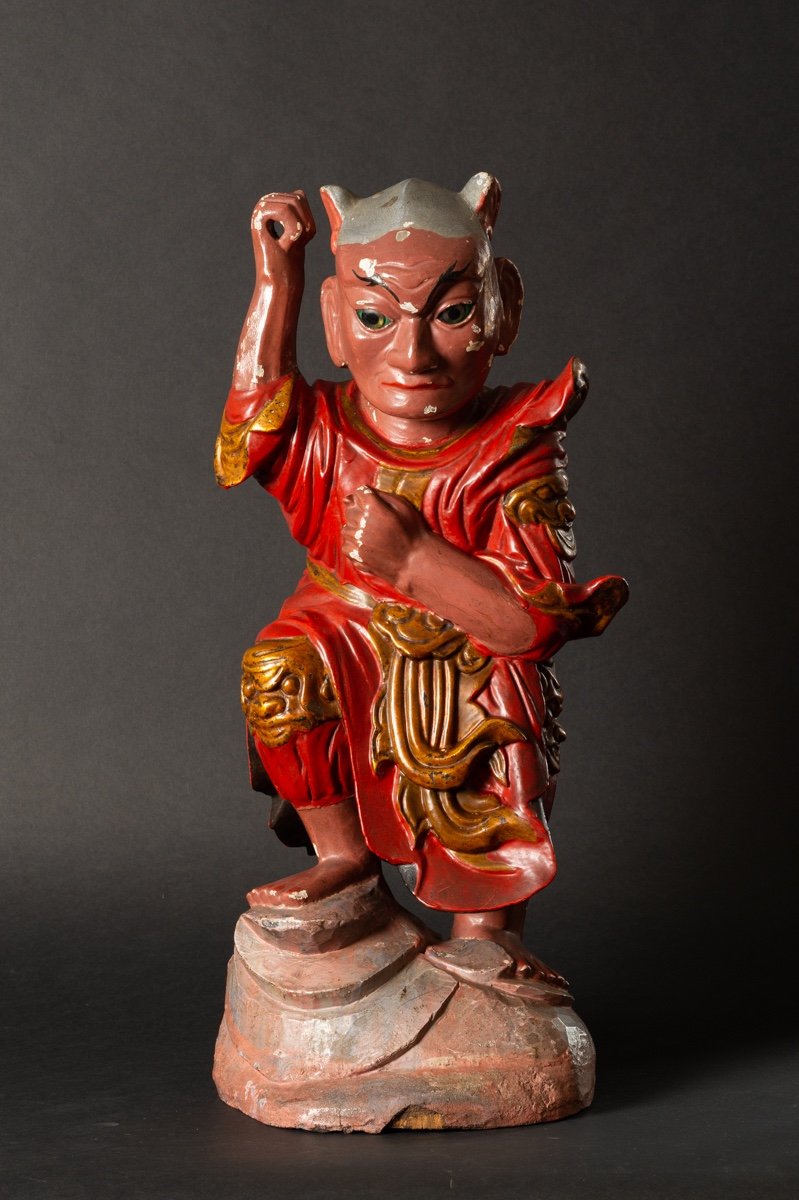 Divinité Taoïste Chinoise, Chine / Vietnam, Bois Polychrome, XIXe Siècle.  