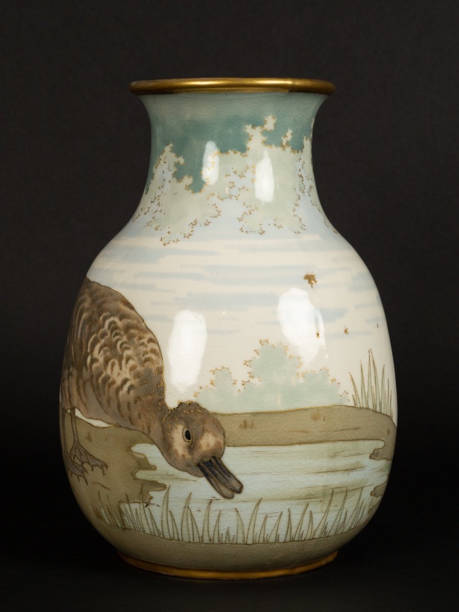 Vase With Duck, Art Nouveau, Amphora, Austria, Circa 1900-photo-4