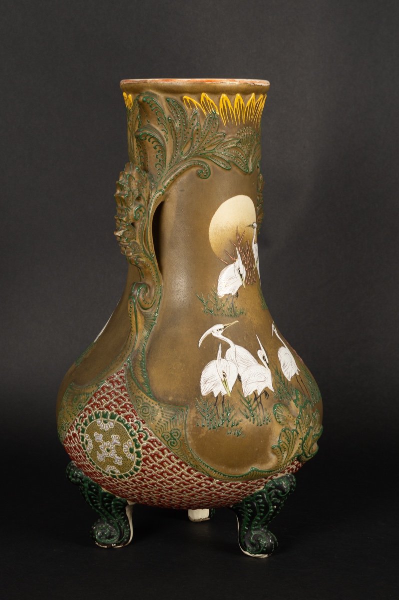 Vase With Herons, Satsuma, Japan, Meiji Era (1868-1912).-photo-2