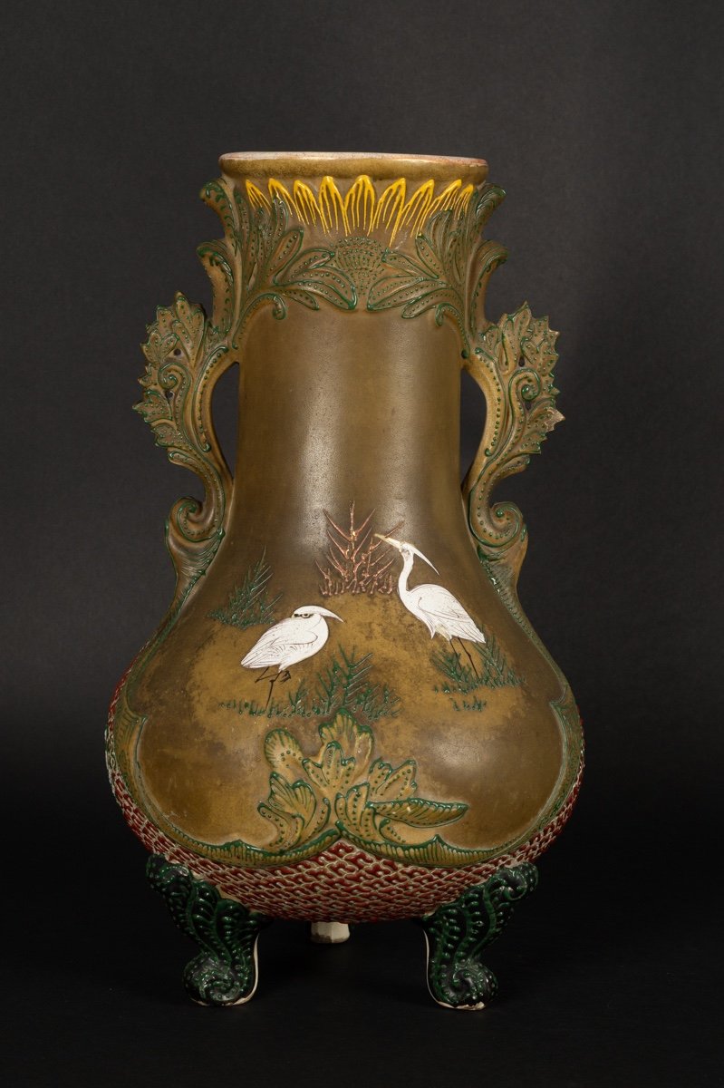 Vase With Herons, Satsuma, Japan, Meiji Era (1868-1912).-photo-3