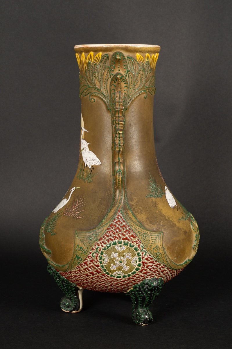 Vase With Herons, Satsuma, Japan, Meiji Era (1868-1912).-photo-4