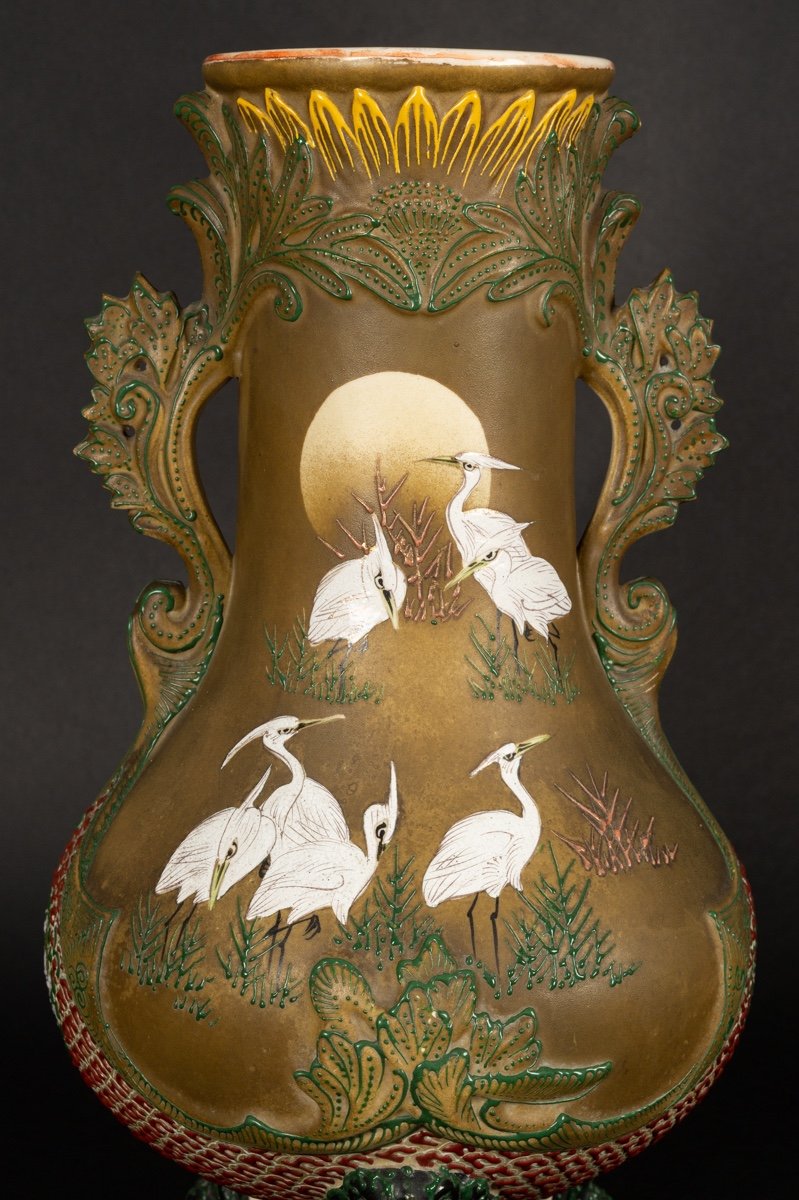 Vase With Herons, Satsuma, Japan, Meiji Era (1868-1912).-photo-1