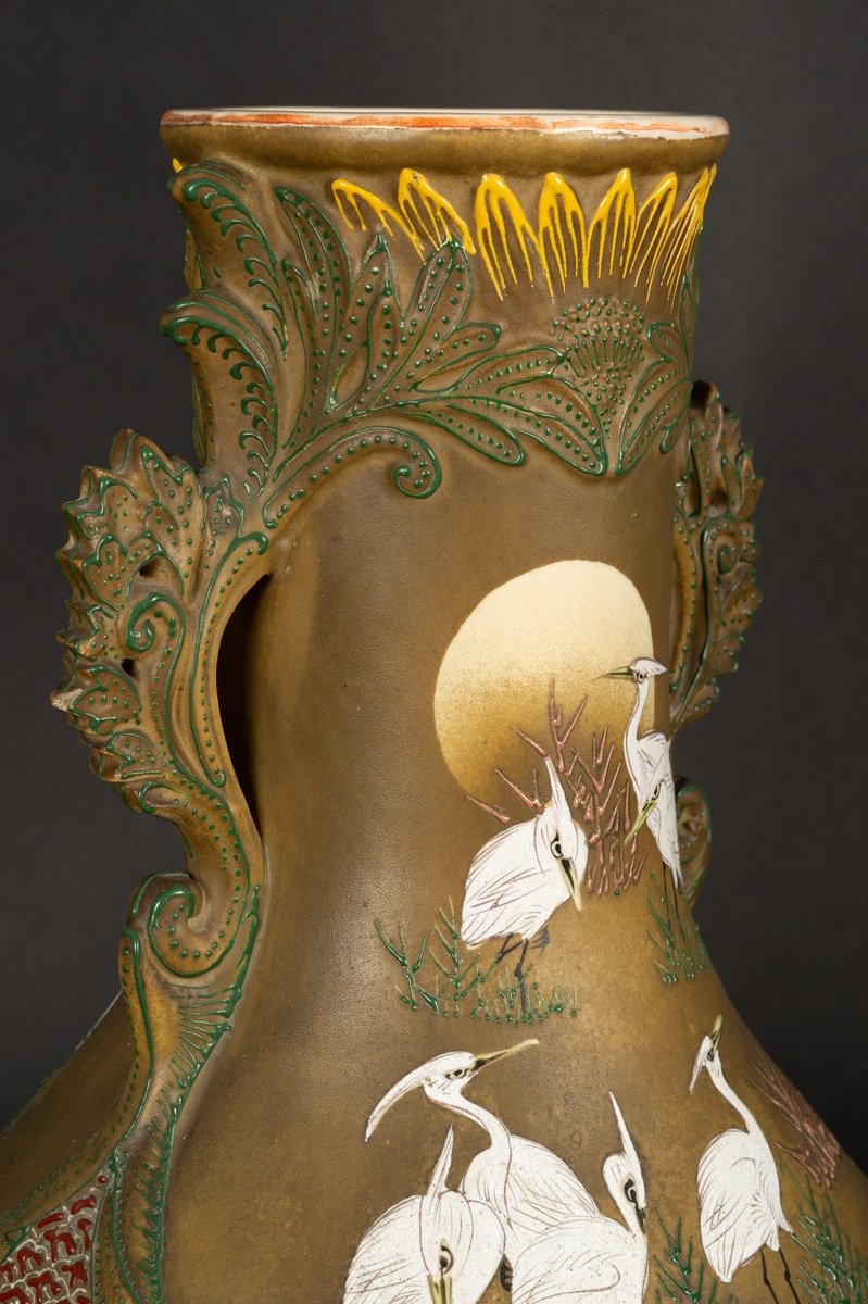 Vase With Herons, Satsuma, Japan, Meiji Era (1868-1912).-photo-2