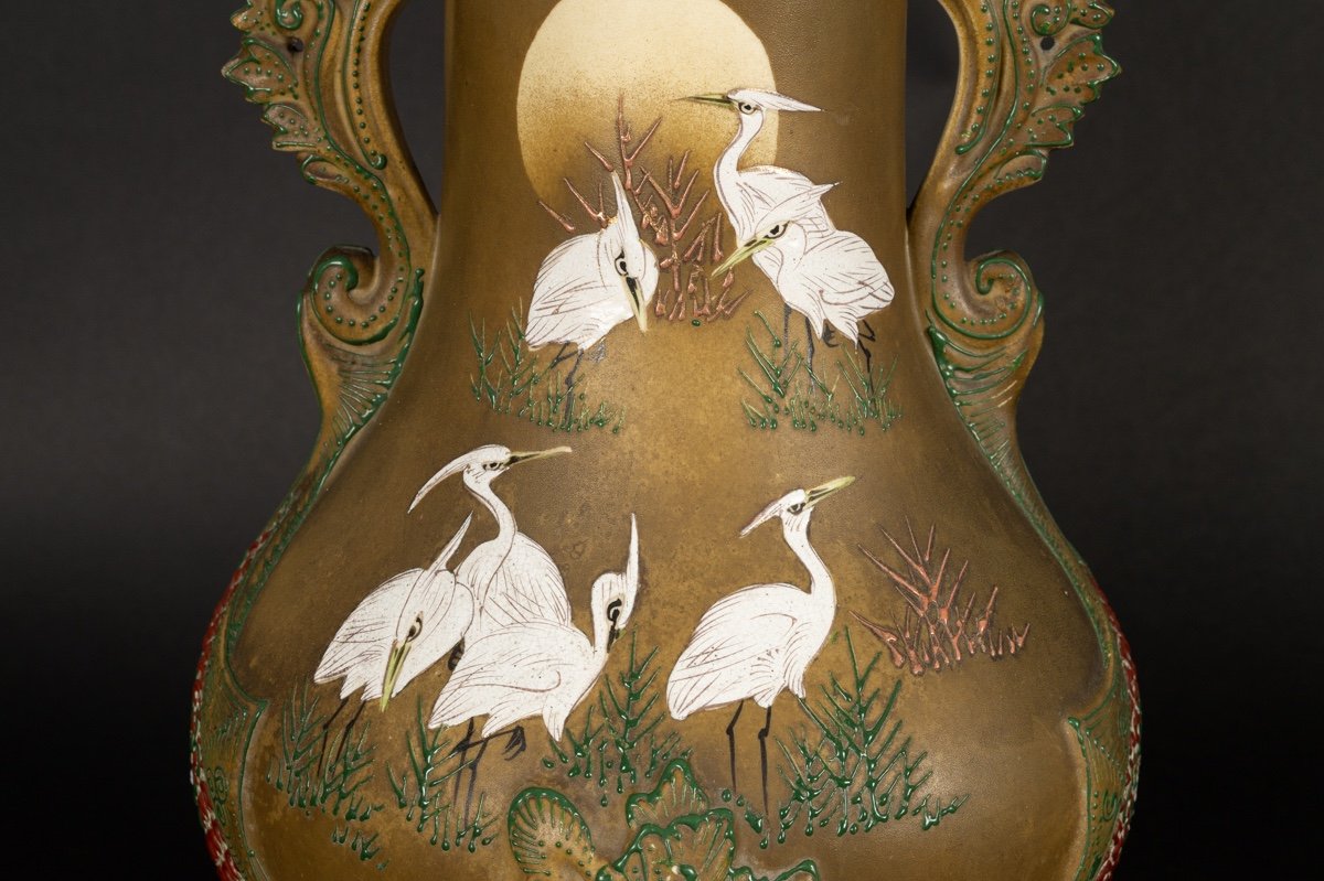 Vase With Herons, Satsuma, Japan, Meiji Era (1868-1912).-photo-6