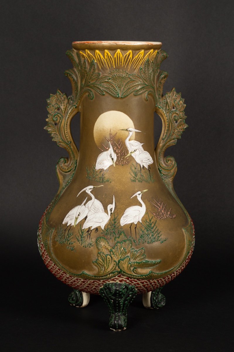 Vase With Herons, Satsuma, Japan, Meiji Era (1868-1912).