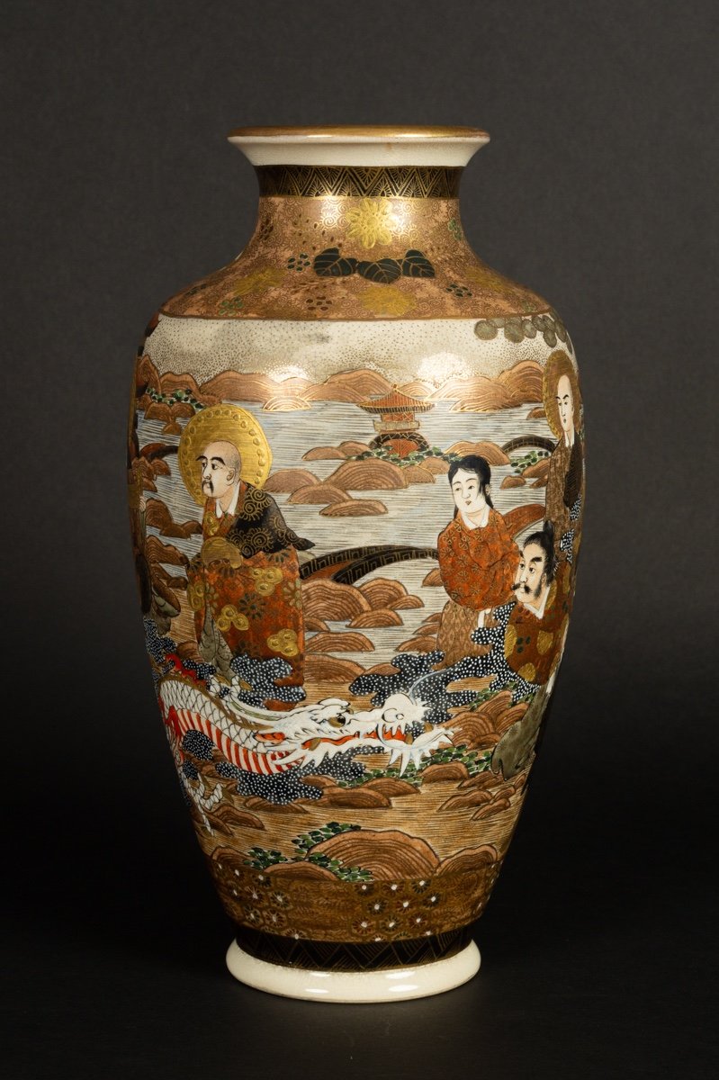 Vase Avec Dragon Et Personnages, Ryuzan, Satsuma, Japon, ère Meiji (1868-1912)-photo-2