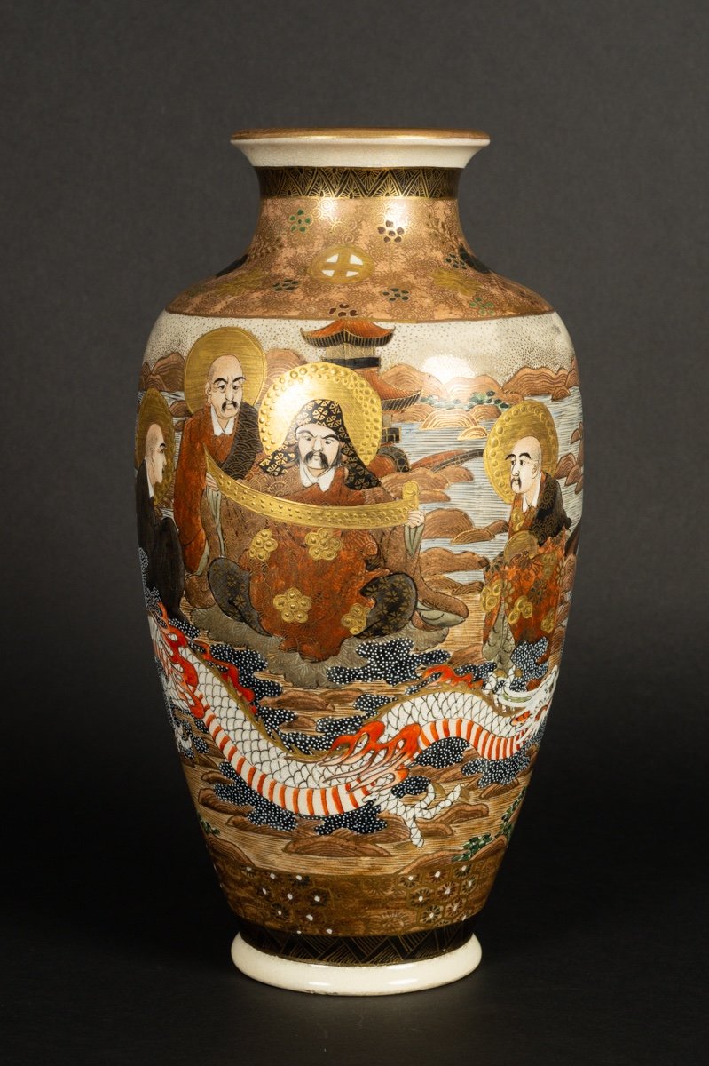 Vase Avec Dragon Et Personnages, Ryuzan, Satsuma, Japon, ère Meiji (1868-1912)-photo-3