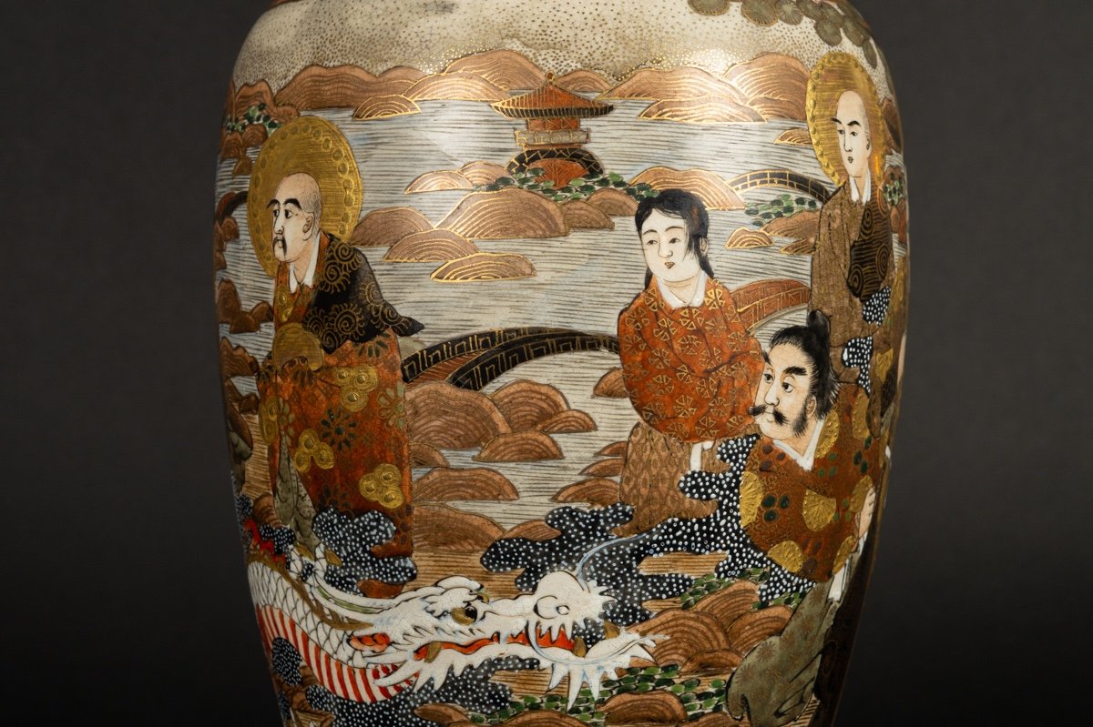 Vase Avec Dragon Et Personnages, Ryuzan, Satsuma, Japon, ère Meiji (1868-1912)-photo-6