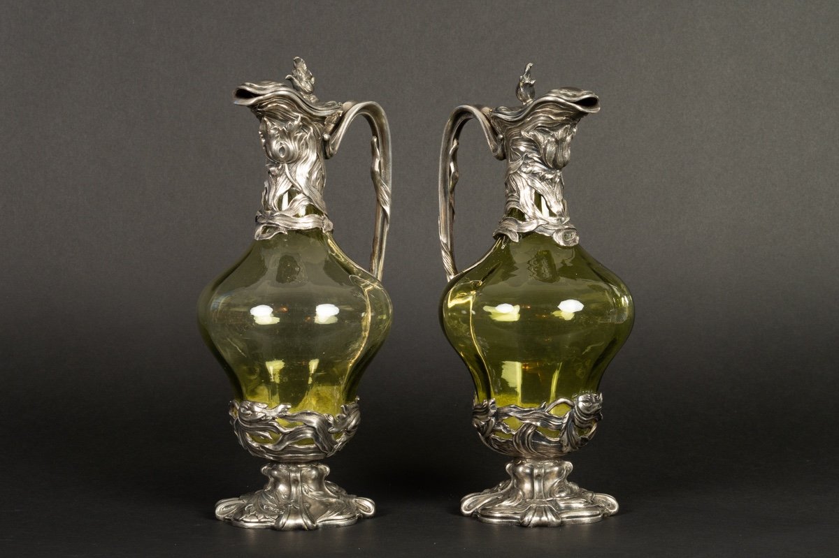Pair Of Ewers, Louis Majorelle And Victor Saglier, Art Nouveau, Paris, Ca. 1900-photo-2